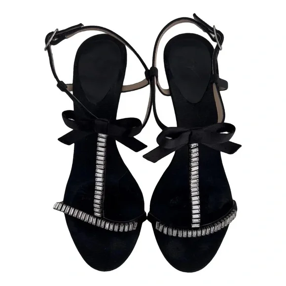 Giuseppe Zanotti Black Grosgrain Crystal Sandals Size 38